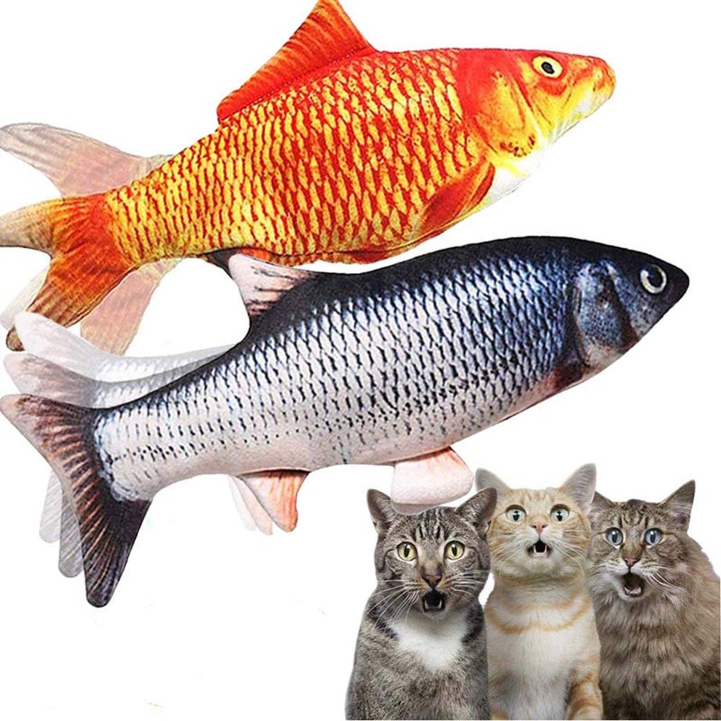 JTEEY 2 Pack Electric Moving Fish Cat Toy - Realistic Plush Simulation Dancing Wagging Catnip Kicker for Indoor Cats - Interactive Chew Kitten Toy - Image 1